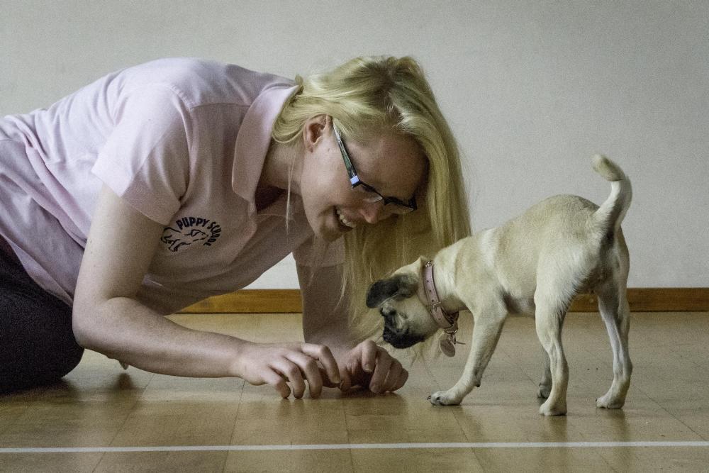 Alice on floor with puppy